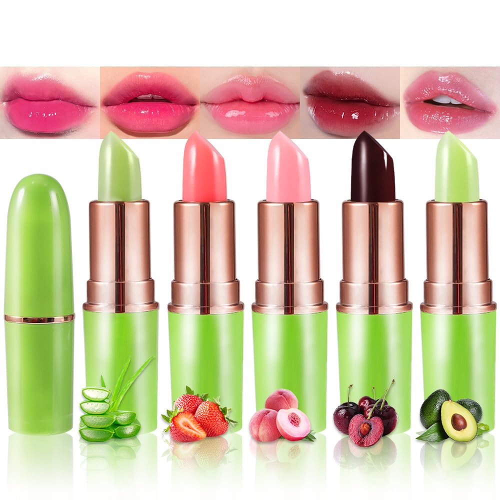 ว่านหางจระเข้ ลิปสติกเปลี่ยนสีได้,มอยเจอร์ไรเซอร์ Long Lasting Lip Care Magic Lip Gloss,Mood Makeup Lipstick ,24 ชั่วโมงเดิม