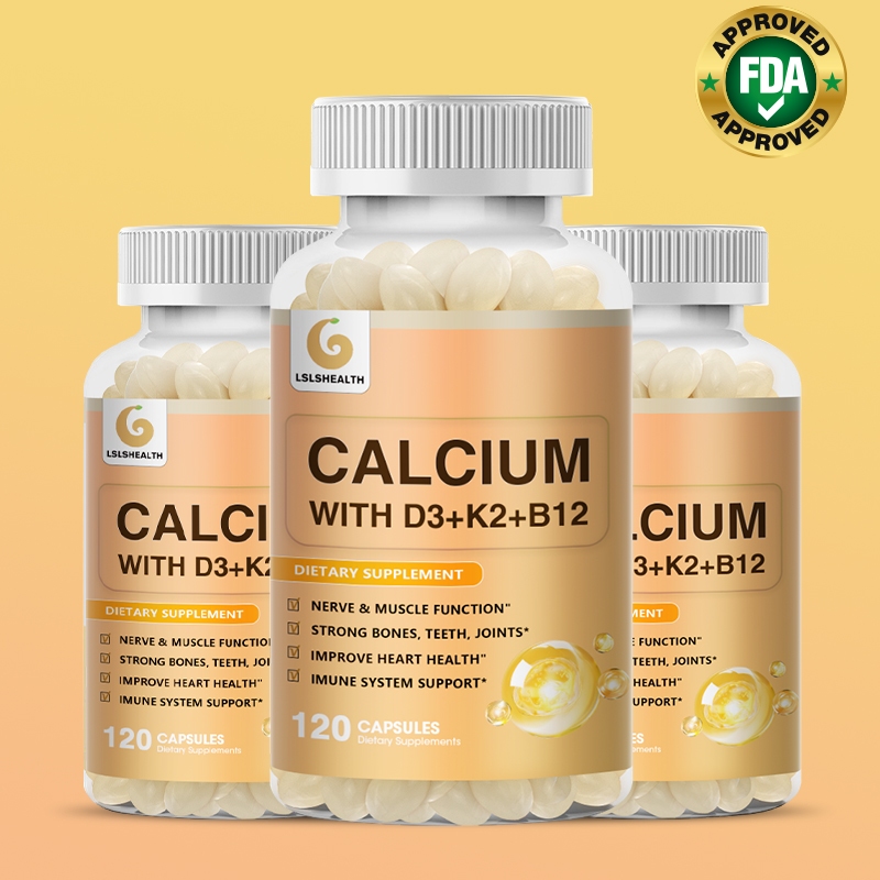 แคลเซียม 4-in-1 600 มก. พร้อมวิตามิน D3 K2 B12 แคปซูลสําหรับผู้หญิงและผู้ชาย