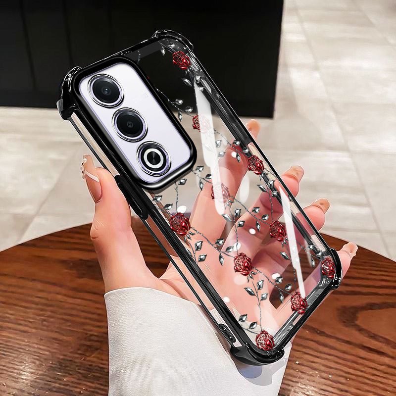 VRQR สําหรับ Oppo A3 Pro 5G A3X A3 5G 4G A18 A38 A60 4G INS สไตล์กวางดอกไม้กันกระแทกเคสโทรศัพท์ใส