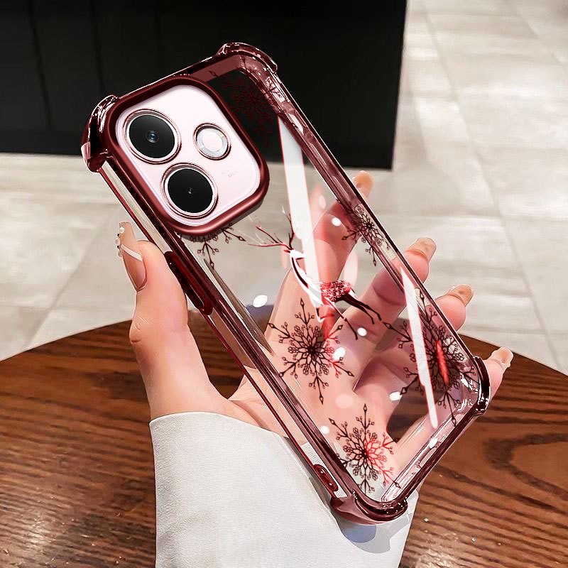 VRQR สําหรับ Oppo A5i A5 Pro 5G 4G A5X A5i A5 4G 5G INS สไตล์กวางดอกไม้กันกระแทกเคสโทรศัพท์ใส