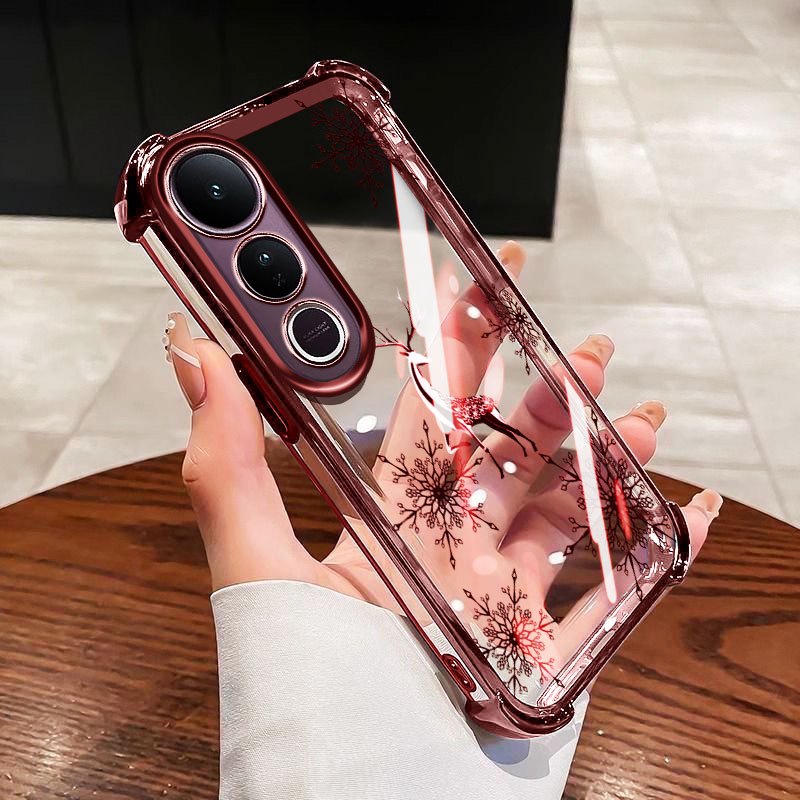 YBDเคสโทรศัพท์สําหรับVivo V70 FE V60 Lite V60E Y200 Y300 V40 Lite V50 Lite V50E V40 V30 Pro 5G Clear Rhinestone Rose SnowflakeกวางAnti Fall Shell