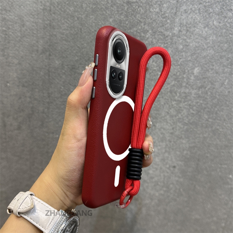 สําหรับ OPPO Reno 10 5G Reno 10 Pro 5G หนังระดับไฮเอนด์พื้นผิวเคสโทรศัพท์แม่เหล็กความงาม anti drop ออกแบบฟรีประณีตแขวนเชือก