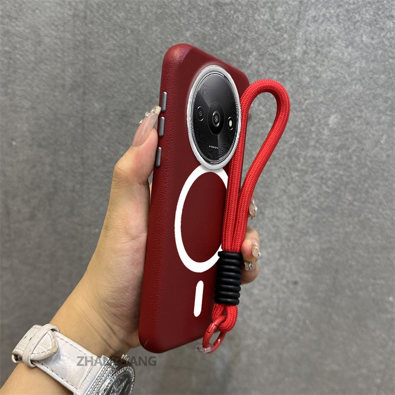 สําหรับ Redmi A3 A3X หนังระดับไฮเอนด์พื้นผิวเคสโทรศัพท์แม่เหล็กความงาม anti drop ออกแบบฟรีประณีตแขวนเชือก