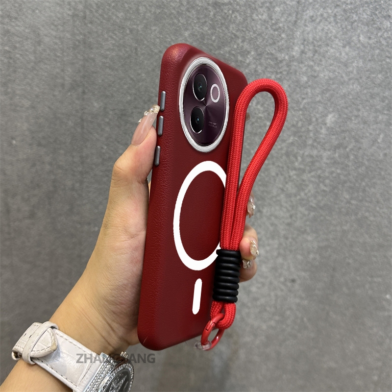 เคสสําหรับ vivo Y39 5G หนังระดับไฮเอนด์พื้นผิวเคสโทรศัพท์แม่เหล็กความงามการออกแบบป้องกันการตกฟรีเชือกแขวนประณีต