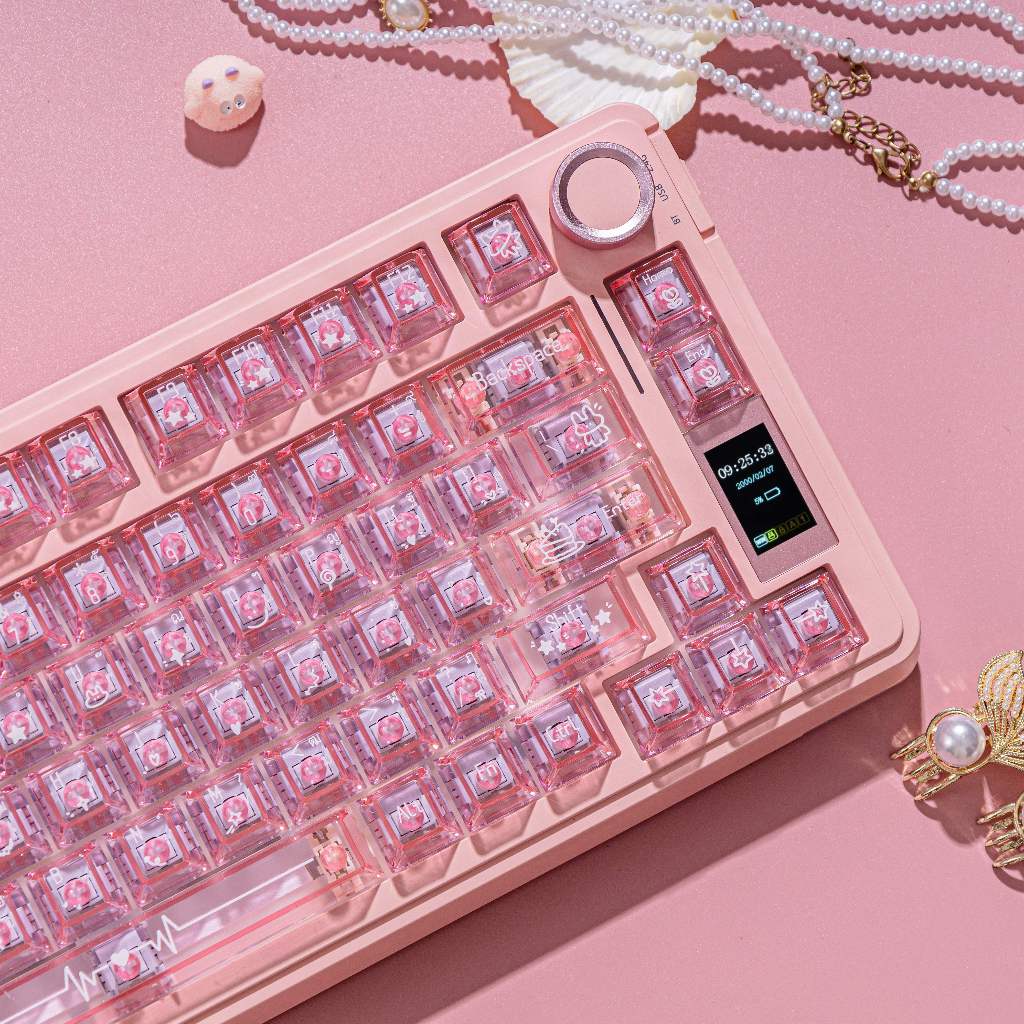 ภาษาไทยสตรอเบอร์รี่สีชมพู Keycap ชุด PBT + PC วัสดุ DYE-Sublimation โปรไฟล์เชอร์รี่สําหรับ Wooting ส