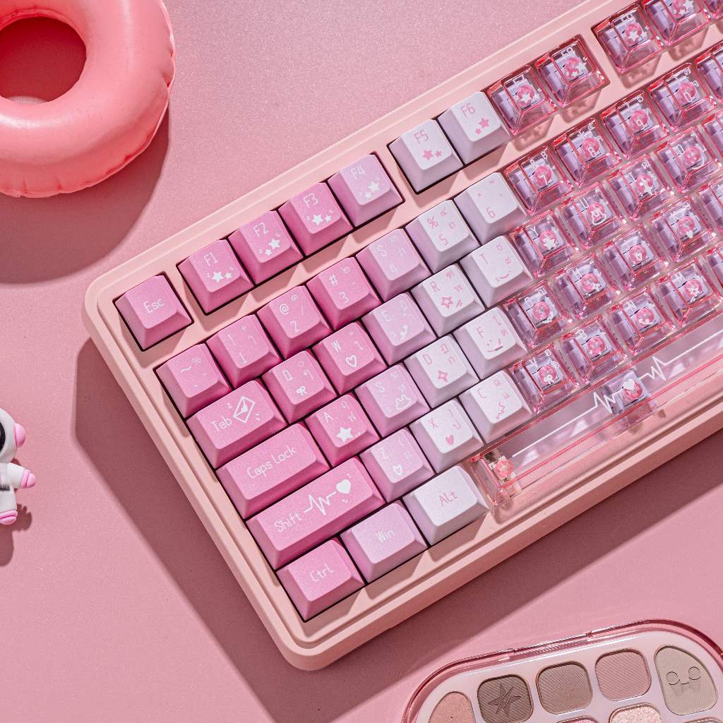 【คีย์แคปไทย】สตรอเบอร์รี่ Heartbeat Keycap ชุด PBT + PC วัสดุ DYE-Sublimation โปรไฟล์เชอร์รี่สําหรับ 