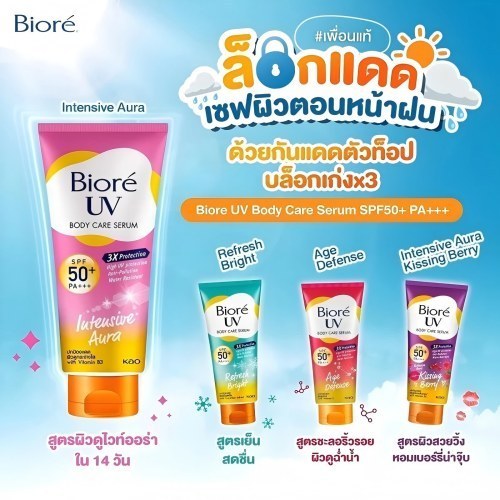Biore UV Anti-Pollution Body Care Serum SPF50+/PA+++ 150ml บิโอเร ยูวี บอดี้แคร์ เซรั่ม อินเทนซีฟ ออร่า ครีมกันแดดทาตัว. บิโอเร เซรั่มกันแดดสำหรับผิวกาย 150ml (Intensive Aura/Age Defense/Refresh Bright) - รูปที่ 3