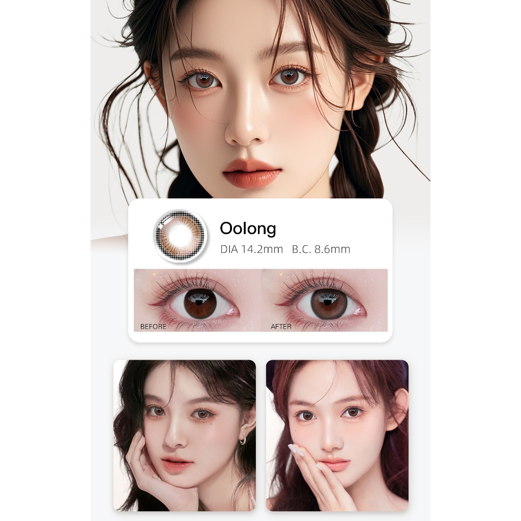 O2Girl (COD) 2 ชิ้น Power(0 ~-8.00) สีน้ําตาลสีเทา คอนแทคเลนส์สี เลนส์ตานุ่มธรรมชาติ ใช้งานรายปี 14.