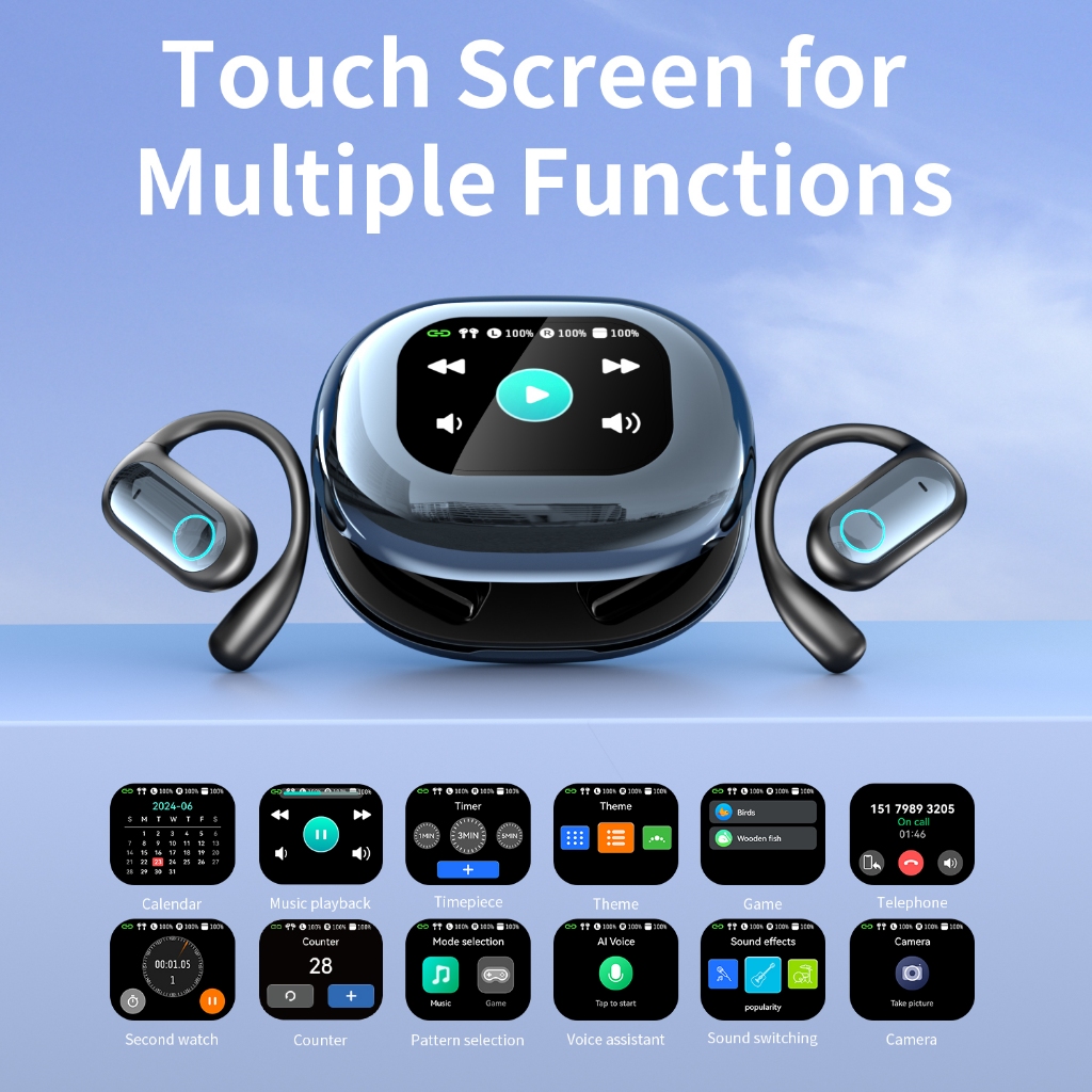 YYK-Q16S pro หูฟังบลูทูธ open ear เบสหนัก Bluetooth 5.4  clear Monitor เหมาะกับออกกำลังกาย จอภาพ