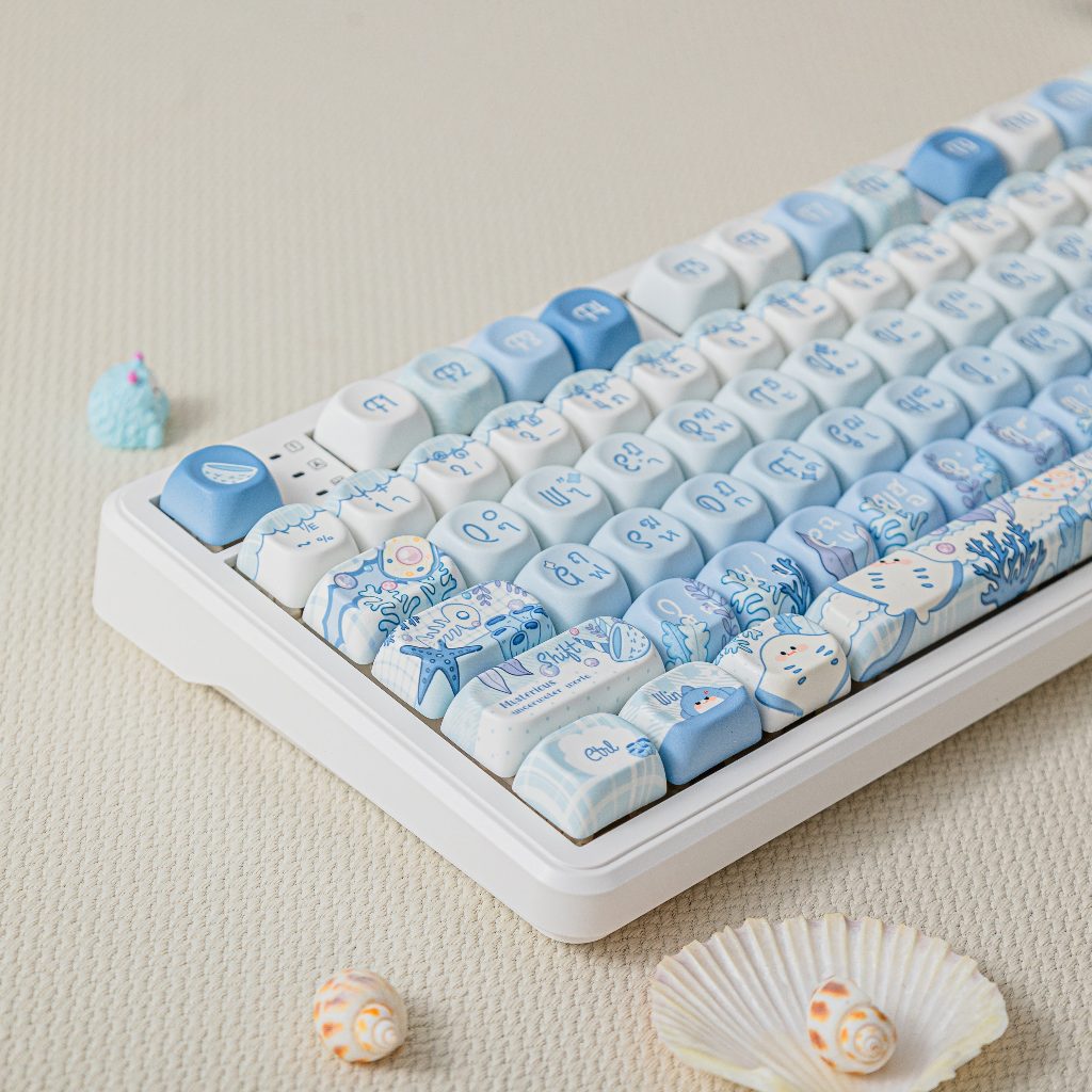 ภาษาไทย Blue Sky Keycaps Blue PBT วัสดุ MOA โปรไฟล์ DYE-sublimation Key Caps สําหรับ MX Switches Mec
