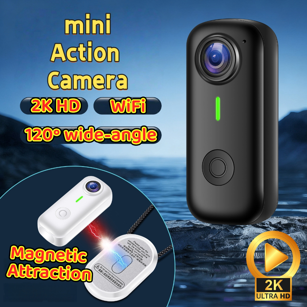 กล้อง Action Camera 360 กล้องกีฬา WiFi Waterproof 4K Mini Pocket Camera สำหรับ Vlogging การเดินทาง Outdoor Body Cam กล้องเล็ก บันทึกวิดีโอกล้อง action camera
