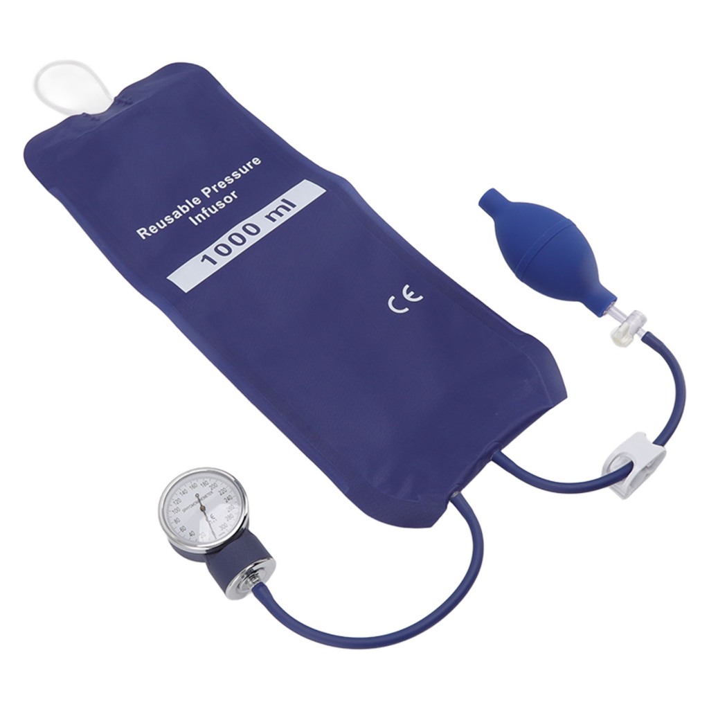 Lilishop 1000ml ความดัน Infusion กระเป๋า TPU Reuseable ด้วย Gold Pressure Gage Blue Medical Pressure Bag สําหรับ Emergence ICU