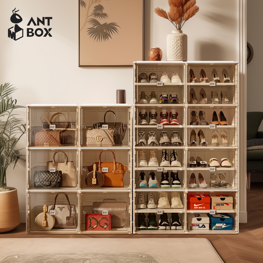 ANTBOX [พร้อมส่ง !!] กล่องใส่รองเท้า-ตู้ใส่รองเท้า ติดตั้งง่าย พับเก็บได้ มีหลายช่องเก็บ ประตูแม่เหล