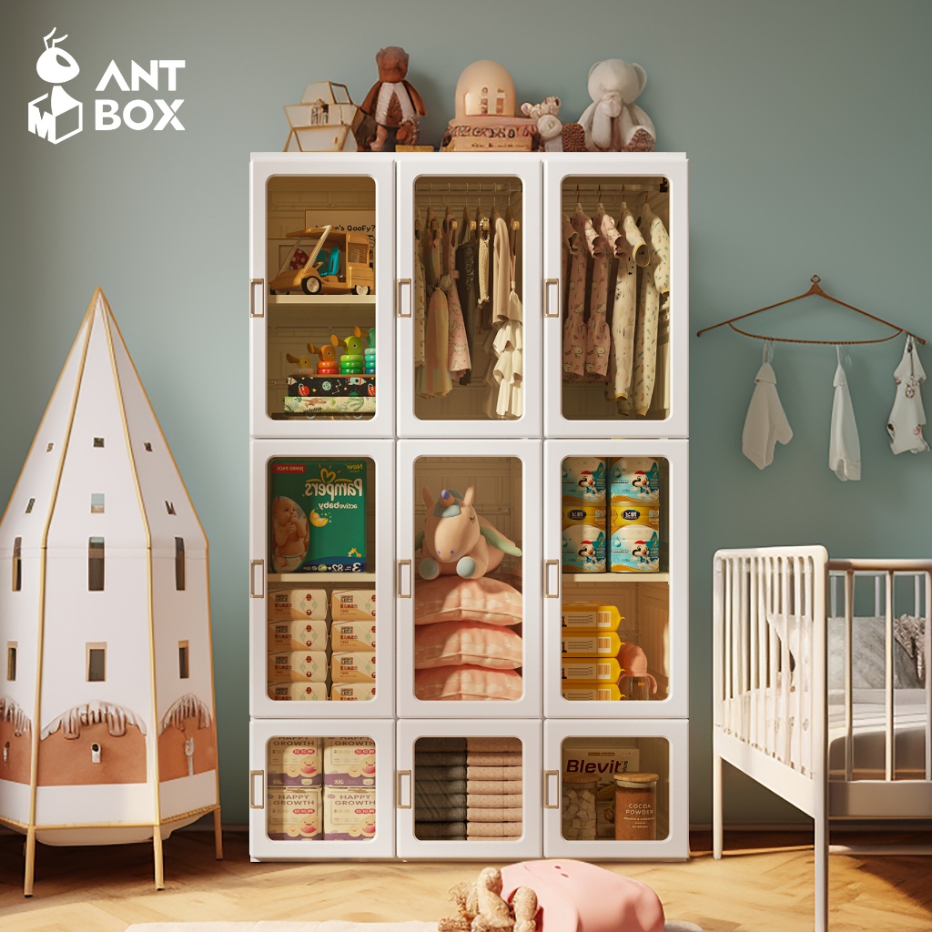 ANTBOX [พร้อมส่ง!!] ตู้เสื้อผ้า 6-15 ช่อง 1-3 แขวน ติดตั้งง่าย ประตูใสโปร่งแสงมองเห็นด้านในได้ สไตล์โมเดิร์น เหมาะกับการแต่งห้องทุกสไตล์