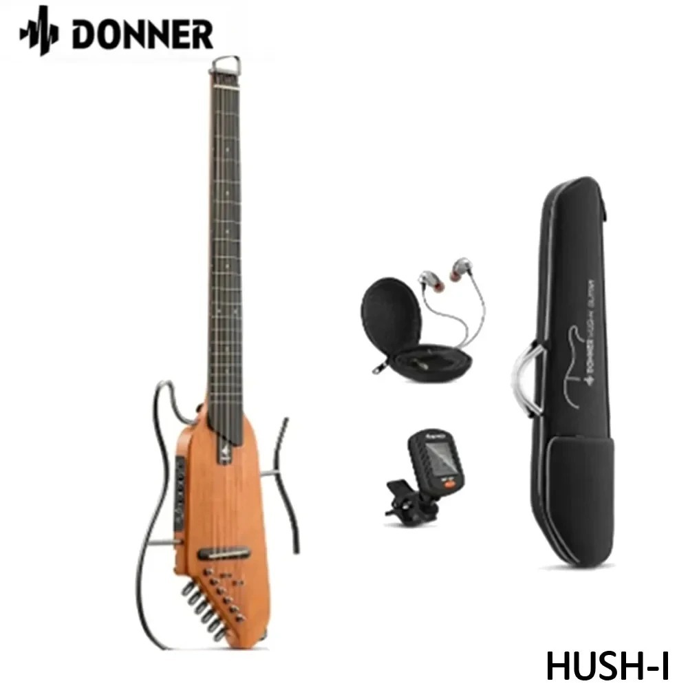 DONNER Hush-i กีตาร์ไม้ธรรมชาติพร้อมกรอบที่ถอดออกได้ Rock Beginner กีตาร์เงียบ