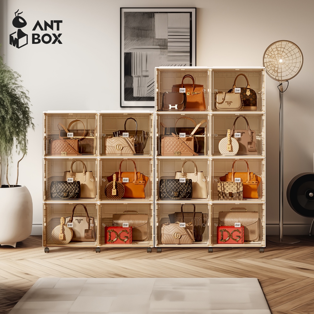ANTBOX  ตู้เก็บรองเท้า 4ช่อง – 10 ช่อง โชว์กระเป๋า ตู้เก็บของ โชว์ของ เอนกประสงค์ ติดตั้งง่าย พับเก็บได้ แข็งแรง ฝาประตูแม่เหล็ก