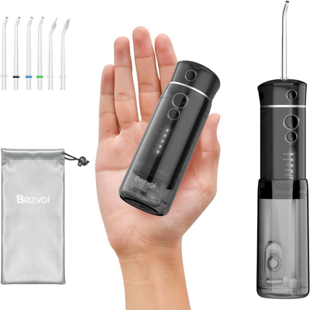 Bezvoi แบบพกพา telescopic Y825 Water Flosser ,5 ระดับ Super Strong สเปรย์ซีลน้ํา,มาพร้อมกับยี่ห้อถุงเล็ก Irrigator ปากสําหรับการเดินทาง,Gum Dental Braces ผู้ใช้