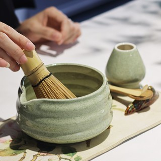 ชุดมัทฉะเซรามิกลายทาง 8 ชิ้น - เครื่องมือพิธีชงชาแบบเพลงพร้อ…