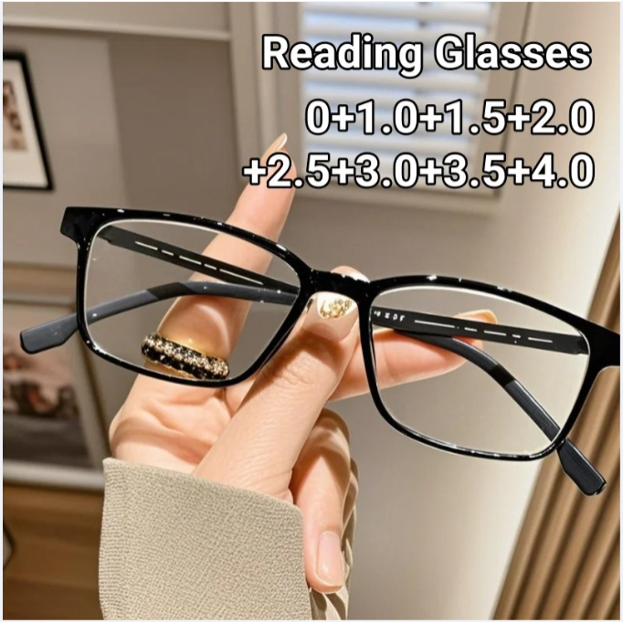 แฟชั่นสตรีกรอบขนาดใหญ่ Presbyopia แว่นอ่าน เลนส์โปร่งใส Anti-blue Light Ultra-light กับแว่นแบน