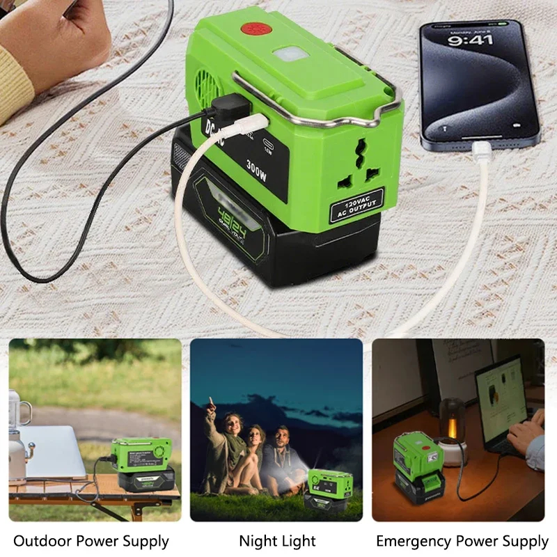 300W มัลติฟังก์ชั่อินเวอร์เตอร์สําหรับ GreenWorks GLB 40V แบตเตอรี่อินเวอร์เตอร์อะแดปเตอร์ 120 V/220-230 V Power Bank พร้อมไฟ LED - รูปที่ 5