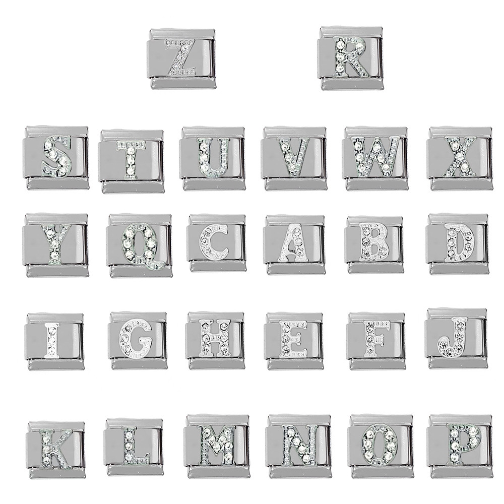 304 สแตนเลส DIY charm สร้อยข้อมือตัวอักษรภาษาอังกฤษโมดูล italy charms สร้อยข้อมือยางยืดสแตนเลส