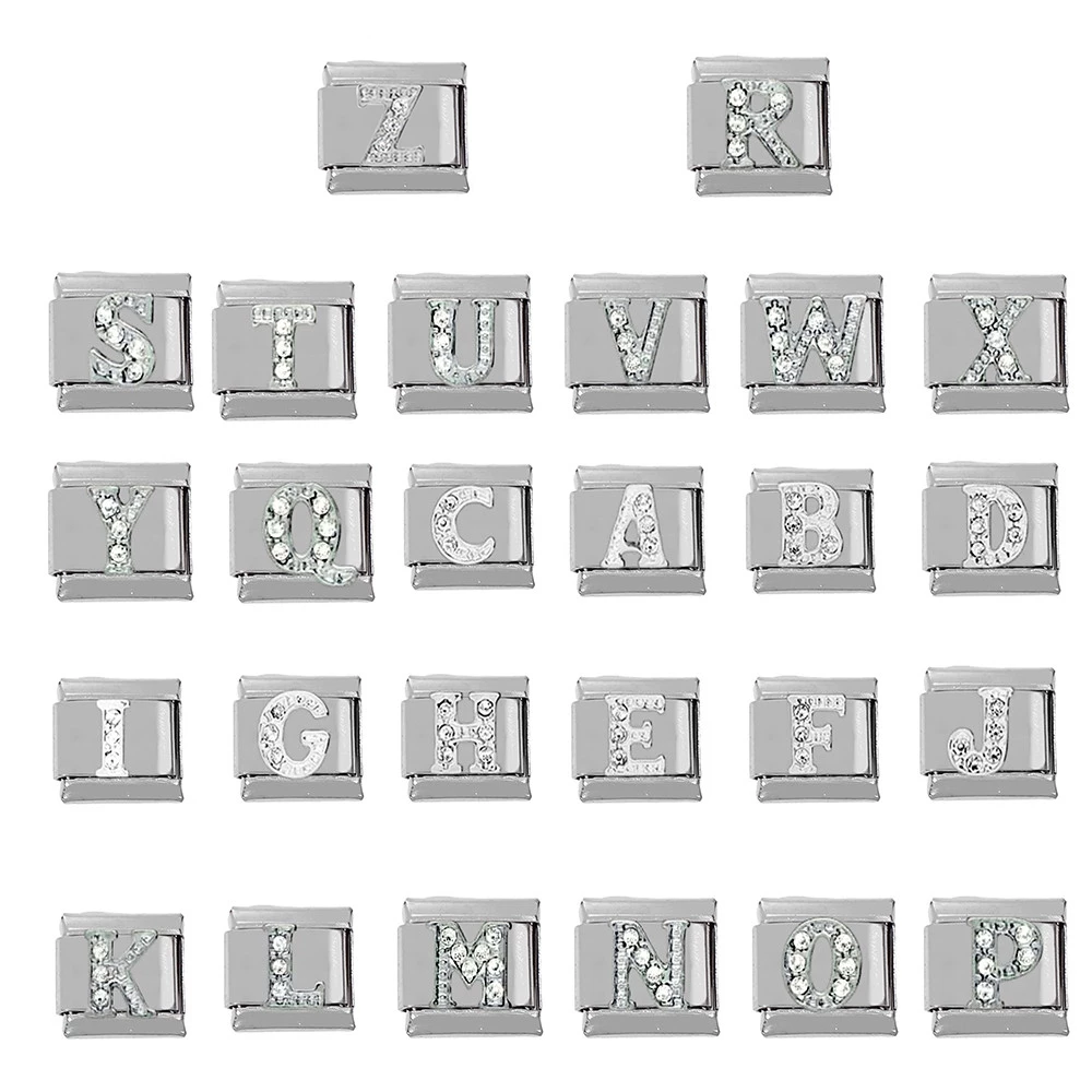 304 สแตนเลส DIY charm สร้อยข้อมือตัวอักษรภาษาอังกฤษโมดูล italy charms สร้อยข้อมือยางยืดสแตนเลส