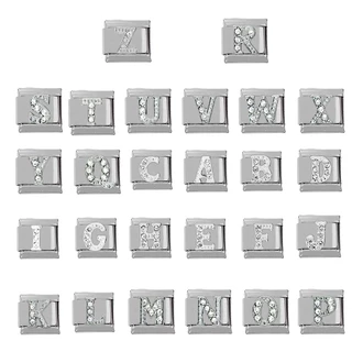 304 สแตนเลส DIY charm สร้อยข้อมือตัวอักษรภาษาอังกฤษโมดูล italy charms สร้อยข้อมือยางยืดสแตนเลส