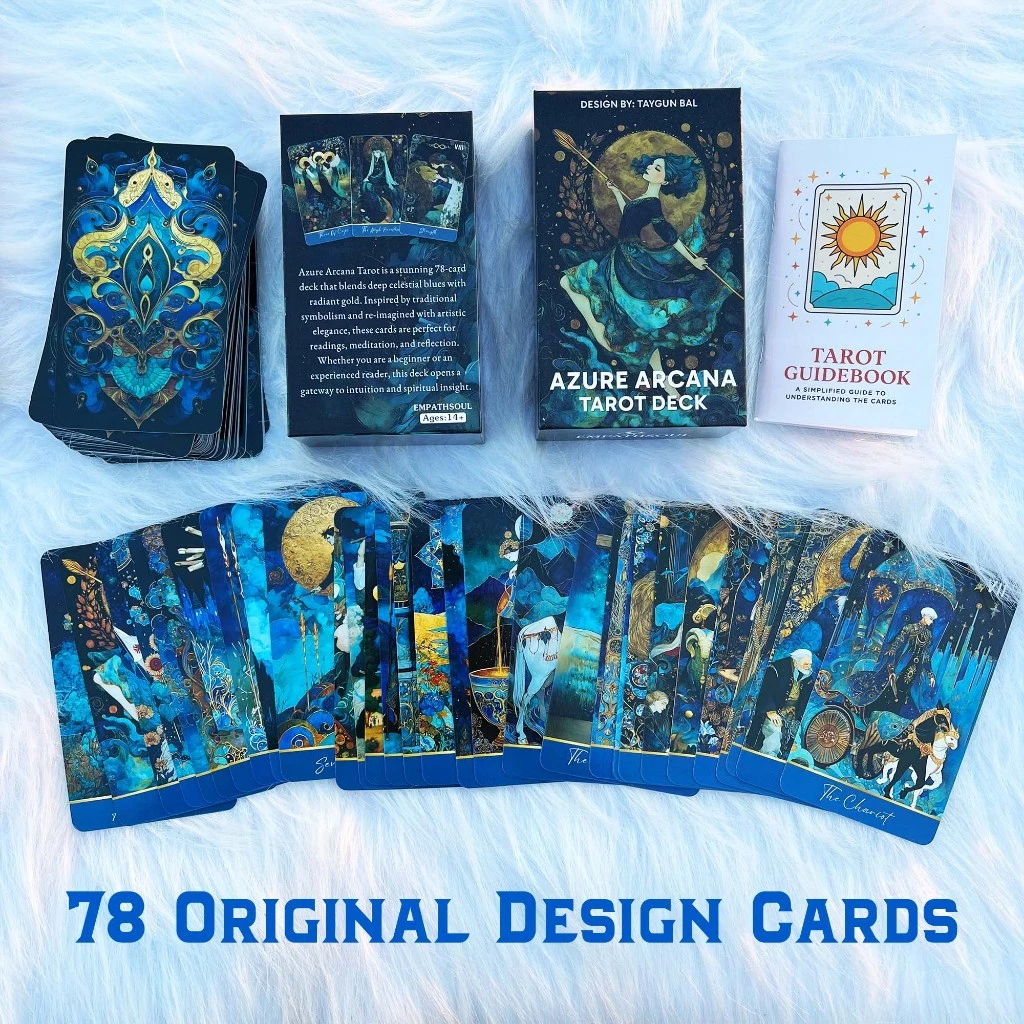 ชุดไพ่ทาโรต์ Azure Arcana, 78 การ์ด 13x8 ซม., รวมคําแนะนํากระดาษ, เหมาะสําหรับผู้เริ่มต้นใหม่การ์ดสอนทํานายเกม