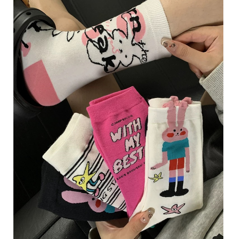 ถุงเท้ายาว ลายการ์ตูนกระต่ายน่ารัก สไตล์เกาหลี แฟชั่นฤดูใบไม้ร่วง สําหรับผู้หญิง