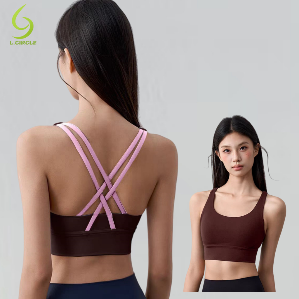 L.CIRCLEWomen Seamless Sports Bras GYM ฟิตเนสโยคะเซ็กซี่ Push Up เสื้อกั๊กออกกําลังกายแบบปรับได้ Gym Bras