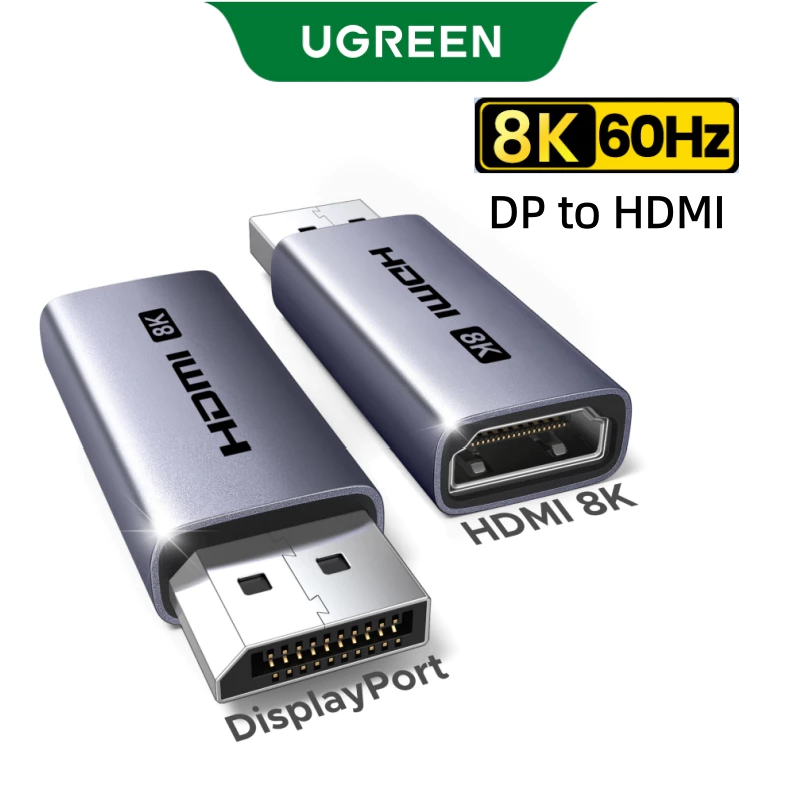 UGREEN 8K/60Hz DisplayPort to HDMI 1-Pack Aluminium Shell Adapter Unidirectional เข้ากันได้กับเดสก์ท็อป แล็ปท็อป จอภาพ HDTV โปรเจคเตอร์