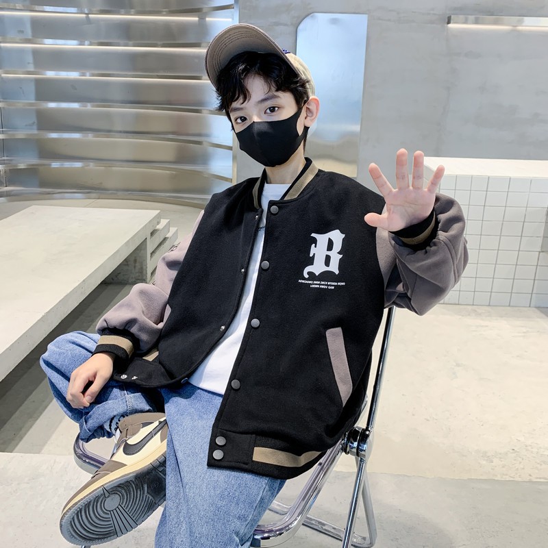 เสื้อเบสบอลสำหรับเด็ก สไตล์สะกดสี ตกแต่งตัวอักษรขนาดใหญ่ B INS สไตล์เทรนด์ เด็ก ฤดูใบไม้ผลิและฤดูใบไม้ร่วง สวมใส่ทุกวัน 6-13 ปี - รูปที่ 2