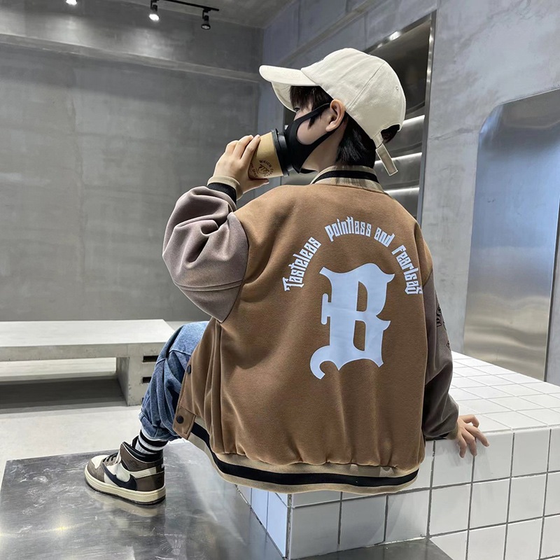 เสื้อเบสบอลสำหรับเด็ก สไตล์สะกดสี ตกแต่งตัวอักษรขนาดใหญ่ B INS สไตล์เทรนด์ เด็ก ฤดูใบไม้ผลิและฤดูใบไม้ร่วง สวมใส่ทุกวัน 6-13 ปี - รูปที่ 4