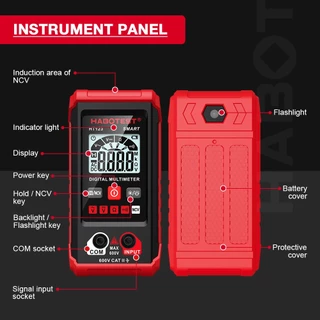 HABOTEST HT123 มัลติมิเตอร์แบบดิจิตอล AC/DC 600V 4000 นับความแม่นยําสูง Anti-Burning สมาร์ทมัลติมิเตอร์การตรวจจับแรงดันไฟฟ้า AC แบบไม่สัมผัสหน้าจอปิดอัตโนมัติ
