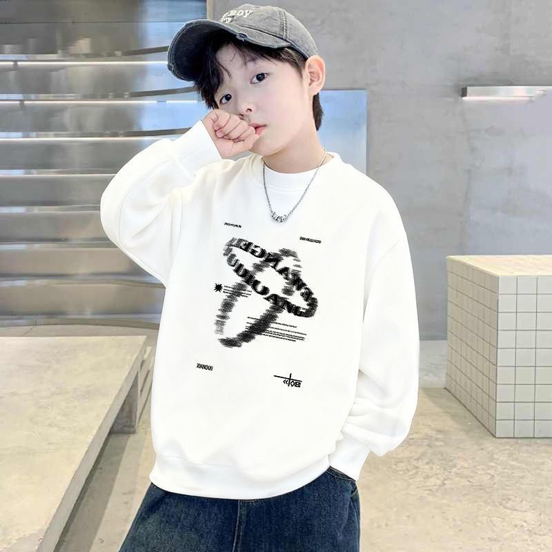 (จัดส่งตลอด 24 ชั่วโมง)เสื้อสเวตเตอร์คอกลมผ้าฝ้ายสำหรับเด็กผู้ชาย เสื้อแขนยาวพิมพ์ลายตัวอักษรสุดเก๋และเรียบง่าย ขนาด 110-160 ซม