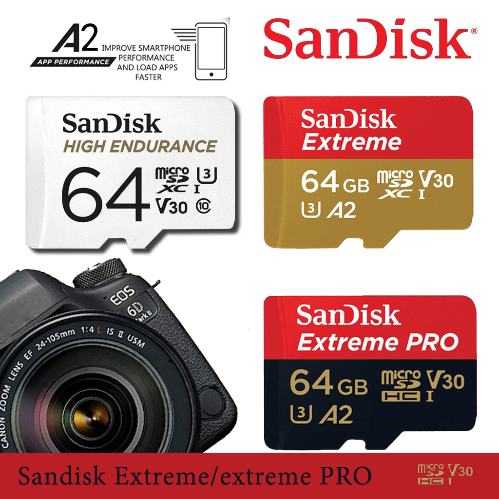 Sandisk Extreme Up To 200MB/S MicroSD Card A2 Class 10 (32GB/64GB/128GB/256GB) (SDSQXA/SDSQXAA/SDSQX