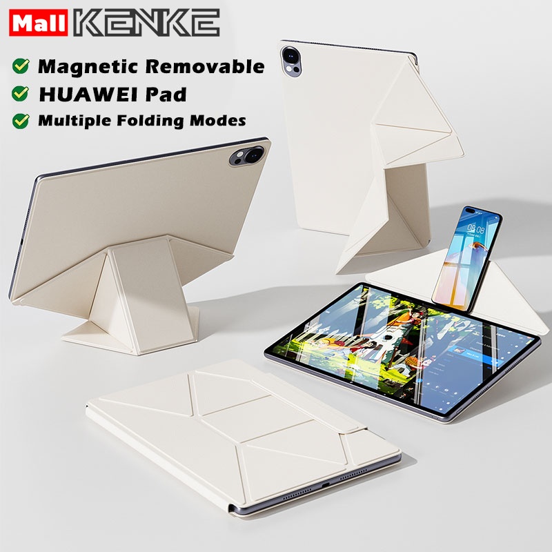 KKENKE iPad แท็บเล็ตใหม่ฝาครอบแม่เหล็กสําหรับHUAWEI Mate Pad Air Pro 11.5/12.2/12 นิ้วหลายมุมพับ,Stylish High-Endแท็บเล็ต,Flexural Hardแผ่น,สีขาว