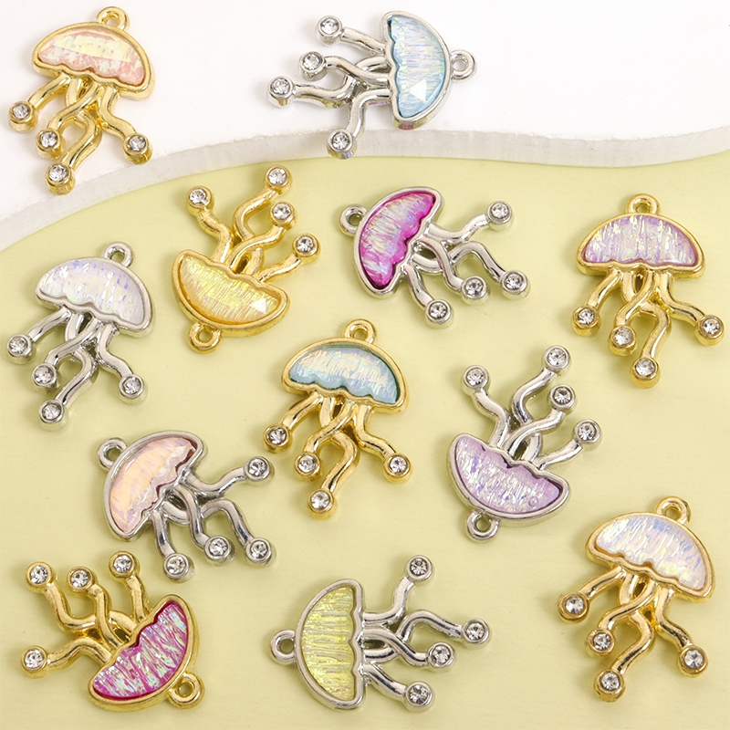 10ชิ้นฝันที่มีสีสันแมงกะพรุนเสน่ห์กับ พลอยเทียม,ที่ละเอียดอ่อนชีวิตทะเลจัดแต่งทรงผมเรซิ่นโลหะผสมจี้สําหรับ ทําเอง อารมณ์เลดี้กระดูกไหปลาร้าโซ่สร้อยคอต่างหูสร้อยข้อมือเข็ม