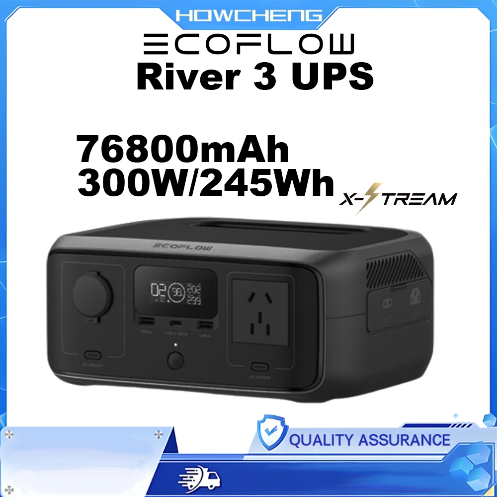 ECOFLOW RIVER 3UPS สถานีไฟฟ้าแบบพกพา 300W Boost to 600W 10ms UPS สําหรับบ้าน/กลางแจ้ง/รถยนต์