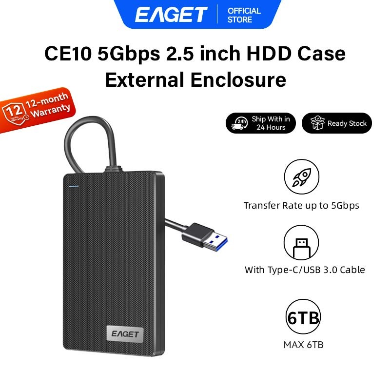 EAGET CE10 กล่องใส่ HDD 2.5 นิ้ว พร้อมสาย USB3.0 (5Gbps)