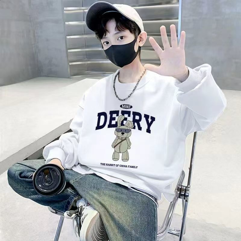 เสื้อสเวตเตอร์คอกลมสำหรับเด็ก พิมพ์ลายอักษรแนวแฟชั่น ไซส์กลางเหมาะสำหรับเด็กโต