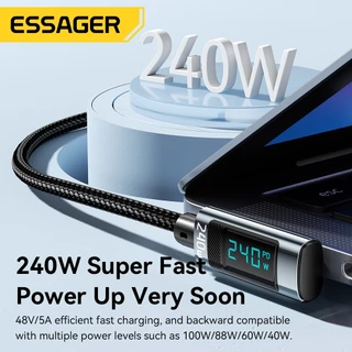 Essager ประเภท C ถึง Type C 240W/100W ข้อศอก Fast สายชาร์จสําหรับโทรศัพท์ PD QC 3.0 จอแสดงผลดิจิตอลสาย Usb C