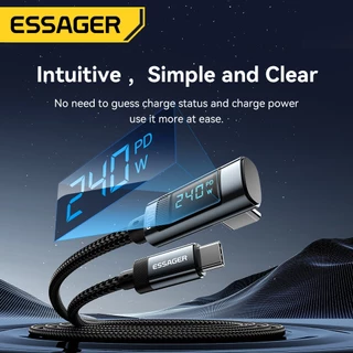 Essager ประเภท C ถึง Type C 240W/100W ข้อศอก Fast สายชาร์จสําหรับโทรศัพท์ PD QC 3.0 จอแสดงผลดิจิตอลสาย Usb C