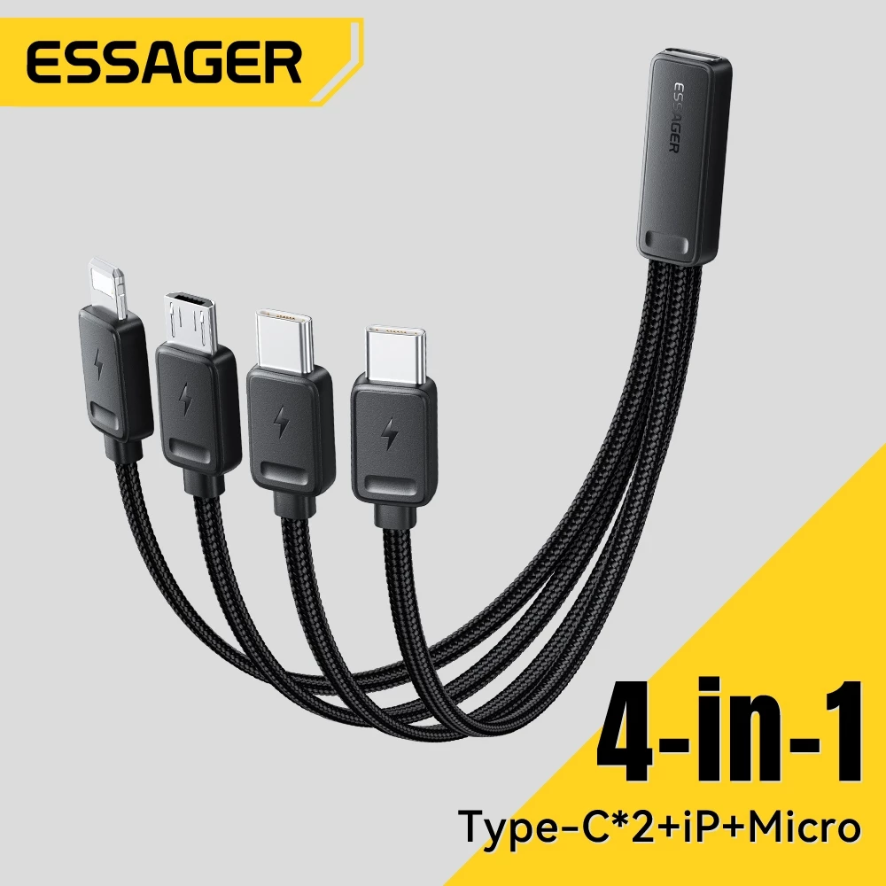 ESSAGER Type-C+Micro+iP สี่พอร์ตขยายหลายอุปกรณ์ชาร์จพร้อมกันขนาดกะทัดรัดและพกพา