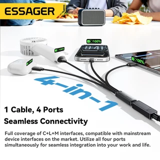 ESSAGER Type-C+Micro+iP สี่พอร์ตขยายหลายอุปกรณ์ชาร์จพร้อมกันขนาดกะทัดรัดและพกพา