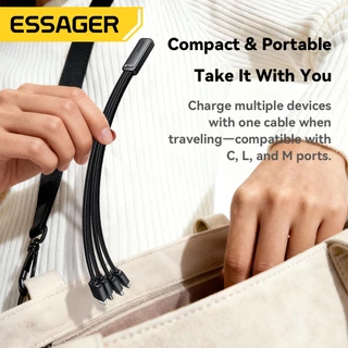 ESSAGER Type-C+Micro+iP สี่พอร์ตขยายหลายอุปกรณ์ชาร์จพร้อมกันขนาดกะทัดรัดและพกพา