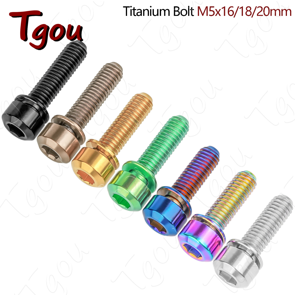 Tgou สกรูหัวซ็อกเก็ตไทเทเนียม M5X16 มม. M5X18 มม. M5X20 มม. พร้อมแหวนรอง สําหรับคอแฮนด์จักรยาน