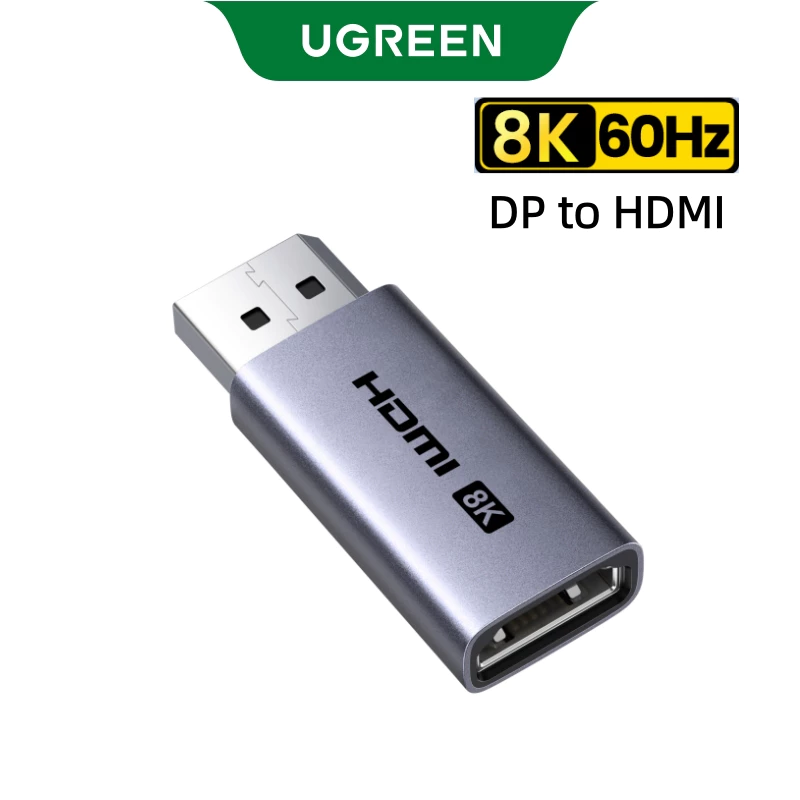 UGREEN 8K/60Hz DisplayPort to HDMI 1-Pack Aluminium Shell Adapter Unidirectional เข้ากันได้กับเดสก์ท็อป แล็ปท็อป จอภาพ HDTV โปรเจคเตอร์