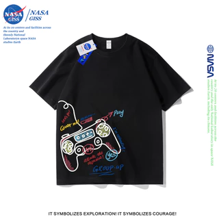 NASA เสื้อยืดชายหญิงแขนสั้น สตรีทฮิปฮอป summer ตัวควบคุมเกม พิมพ์ลาย คอตตอน คอกลม หลวมและระบายอากาศ