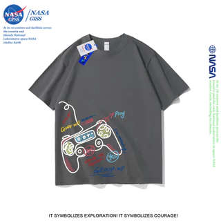 NASA เสื้อยืดชายหญิงแขนสั้น สตรีทฮิปฮอป summer ตัวควบคุมเกม พิมพ์ลาย คอตตอน คอกลม หลวมและระบายอากาศ